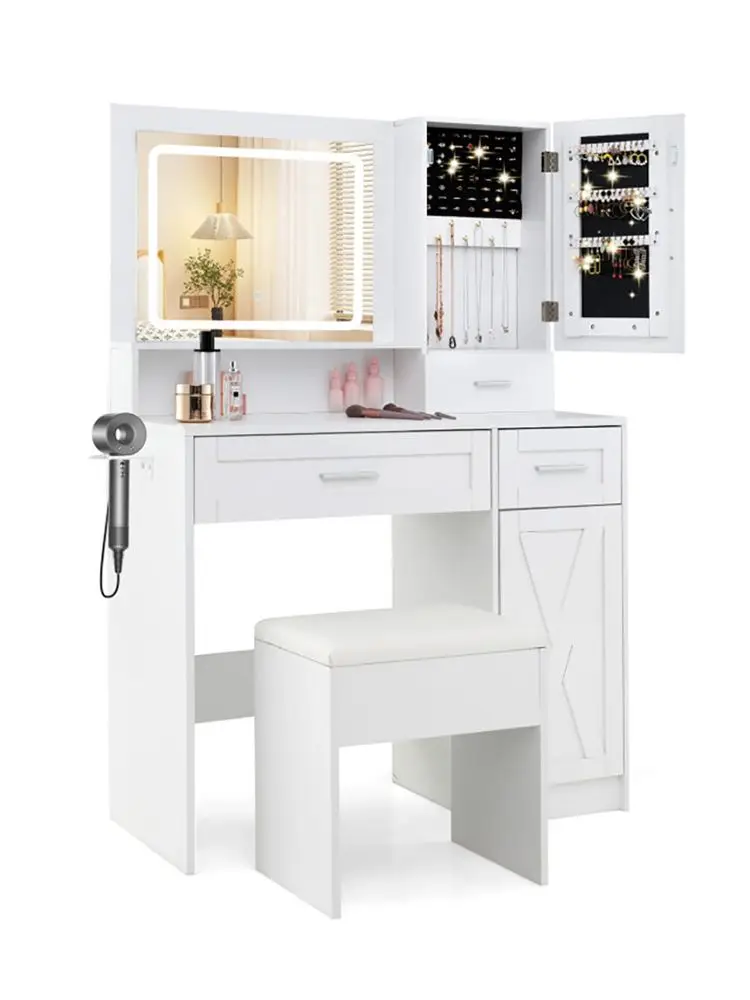 

Makeup Vanity Desk with Mirror and Lights Dressing Table and Stool Set