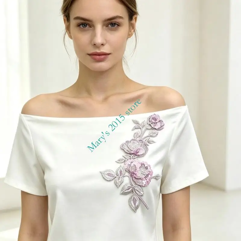 2Piece Embroidered Flower Applique with Layered Hand-Sewn Design, Textile Decoration for Dresses, Sweater, Bag, and Fabric Craft