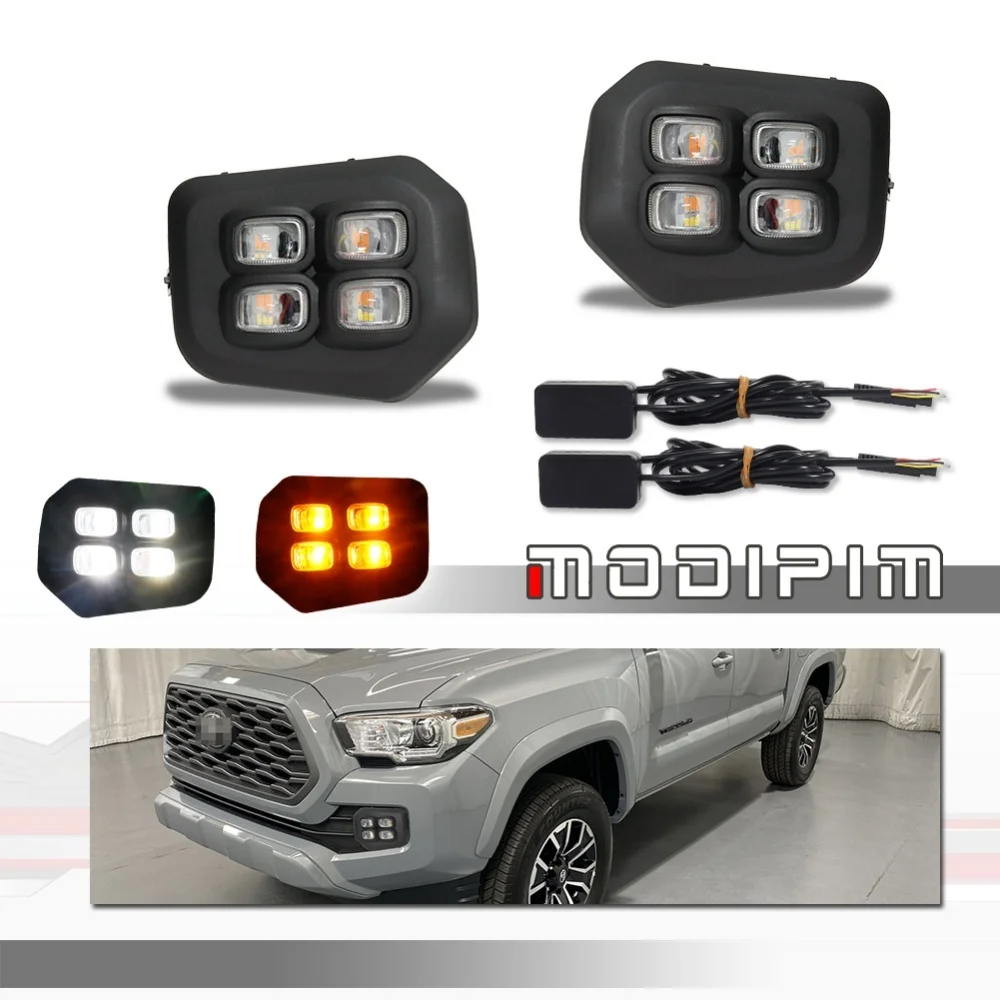 

Dual-color White & Amber 4-Eyes LED Car Front Bumper DRL Driving/Fog Lights Turn Signal Lights For Toyota Tacoma 2016-2023 12V