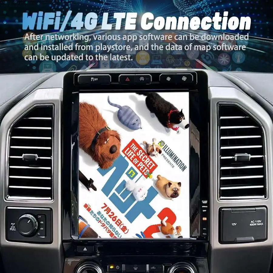 12.1 بوصة راديو السيارة لفورد F-150 F150 2015 2021 أندرويد شاشة عمودية الوسائط المتعددة ستيريو Carplay مشغل فيديو 4G GPS رئيس وحدة