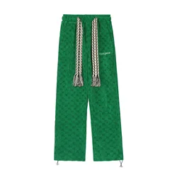 2024 Spring and Autumn Mid-Waist Straight Jacquard Velvet Knitted Trousers Loose Wide-Leg Pants Urban Casual Pants Men and Women