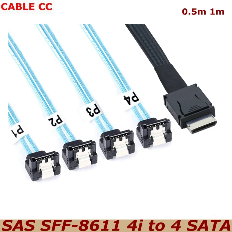 

1m PCI-Express SAS SFF-8611 4I 38P Male to 4 SATA 7Pin 90 Degrees Female Forward Breakout Computer Server Cable Adapter Cable