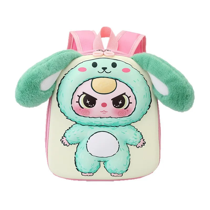 Baby Three Cute Student Backpack with Adorable Plush Doll Big Ears Cartoon Schoolbag Double Shoulder Bag for Kindergarten Gifts