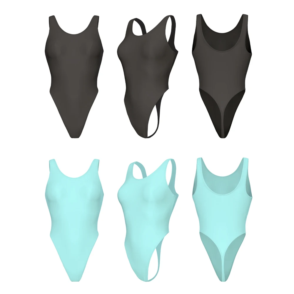 Women Sexy Silk High Elastic Beach Swimsuits Sleeveless T-shaped Fitness Jumpsuit Triangle Competition Tights One Piece Swimwear