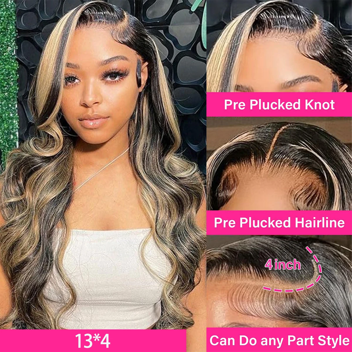 1B/27 Body Wave 13x4 Lace Frontal Highlight Wig Human Hair Brazilian 200 Density 30 Inch Ombre Blonde Colored Human Hair Wigs