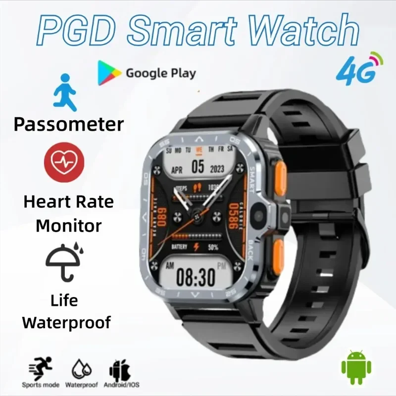 2025 PGD Android Smartwatch: Global 4G، 8GB RAM 128GB ROM، كاميرا مزدوجة، GPS & NFC، حزام من الفولاذ المقاوم للصدأ