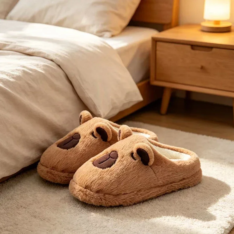 2026 Plüsch-Capybara-Hausschuhe mit Tiermuster, weichen Sohlen, bequem und warm, rutschfeste Indoor-Hausschuhe geeignet – Detail 1