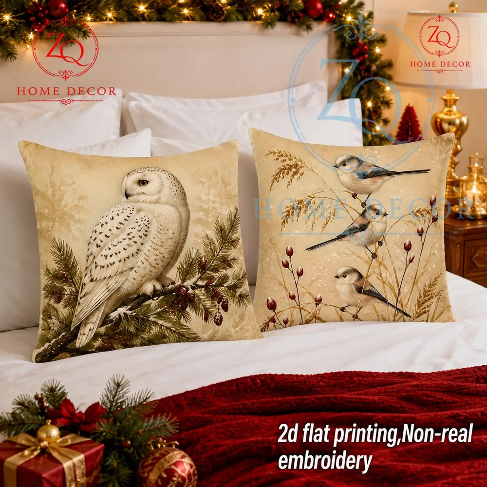 The warm brown base color paired with bird  pine branch prints is perfect  creing a festive home mosphere.