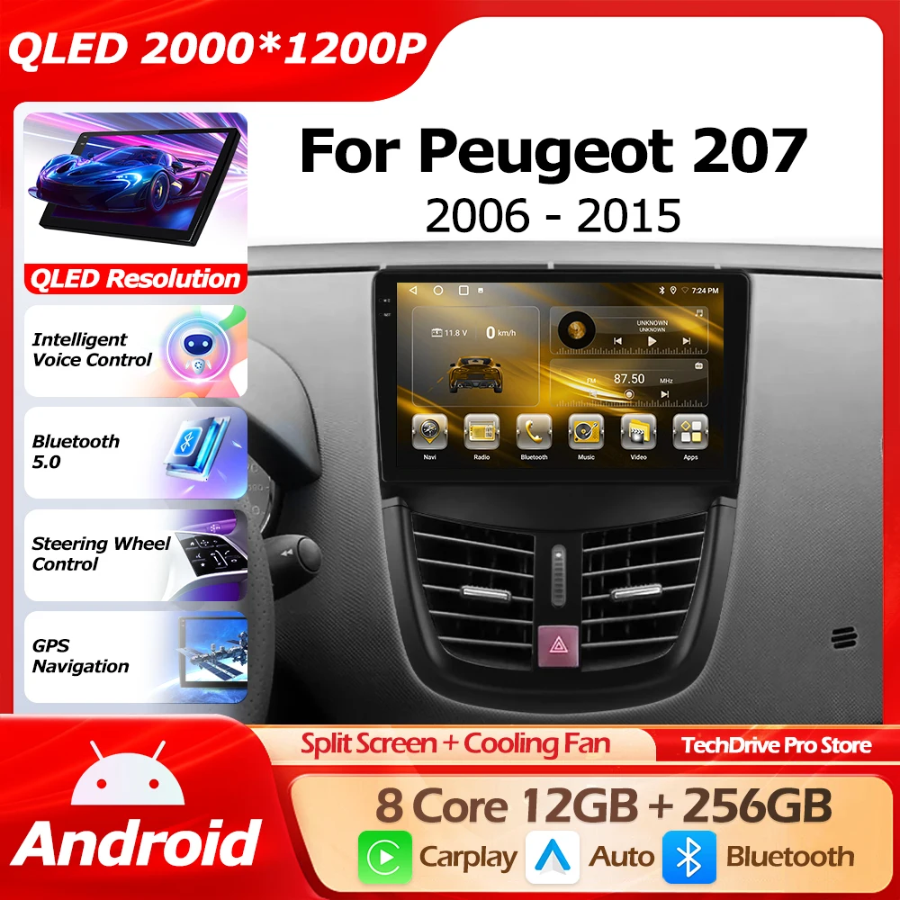 

For Peugeot 207 207CC 2006-2015 Android 16 WIFI GPS Navigation Wireless Carplay Auto Lntelligent Multimedia Player Bluetooth 4G