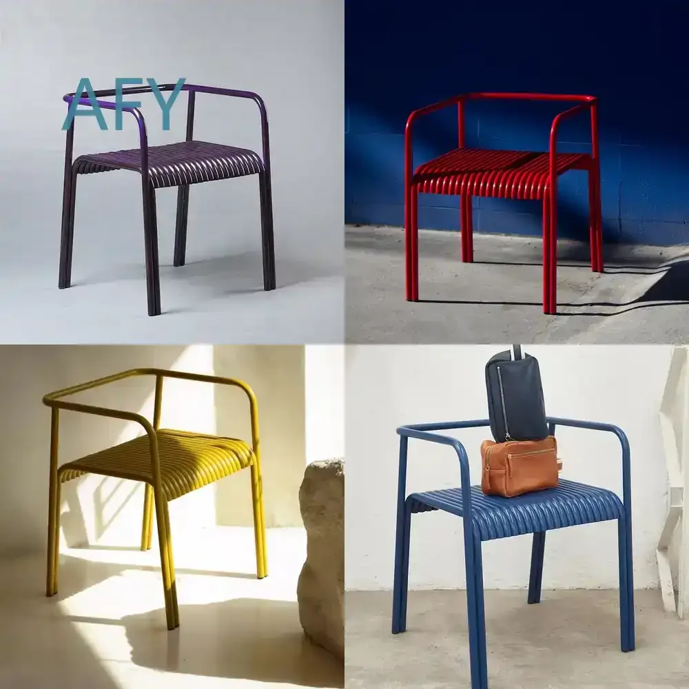 Joyful Chroma Bistro Chairs for Outdoor Patio Garden Seating Weatherproof Metal Café Stools Mood Enhancing Dopamine Color Bar