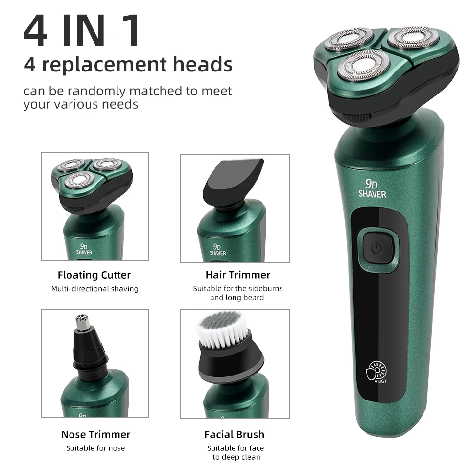 9D Intelligent Electric Shaver LCD Digital Display Three-head Floating Razor USB Rechargeable Washing Multi-function Beard Knife