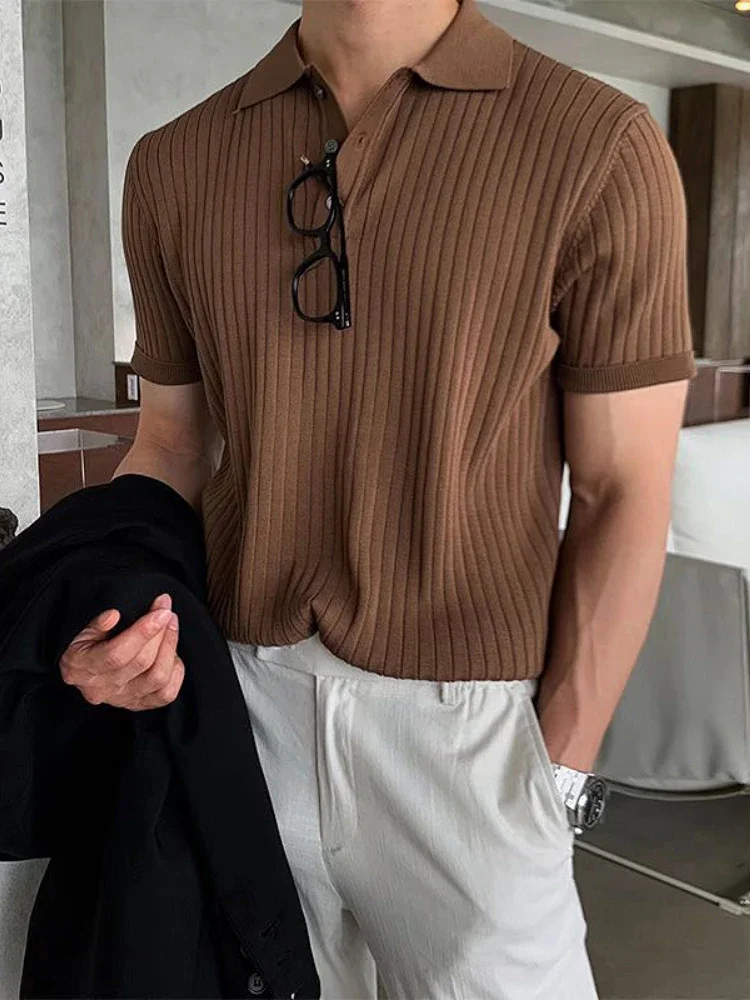 Lapel polo shirt men's fashion brand casual summer texture solid color Korean version knit shirt short sleeve T-shirt base men