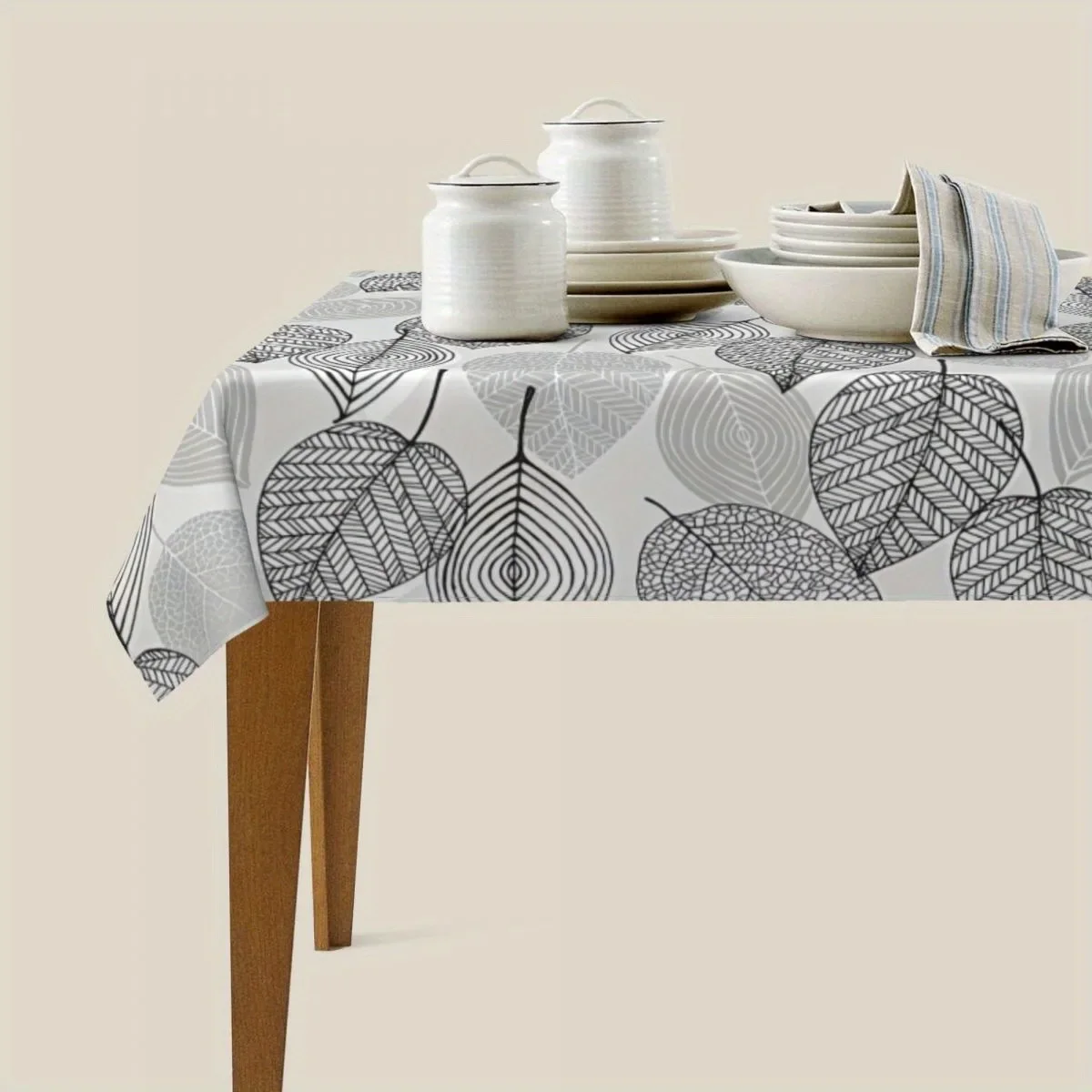 1 piece - Nordic style leaf pattern tablecloth - Home dining table decoration cloth - Polyester fiber tableclothxzj