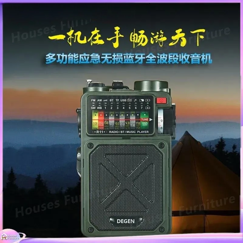 For Multifunctional Emergency Portable Outdoor Bluetooth Radio Full Band Solar Powered TF Card USB Player AM FM SW Receiver