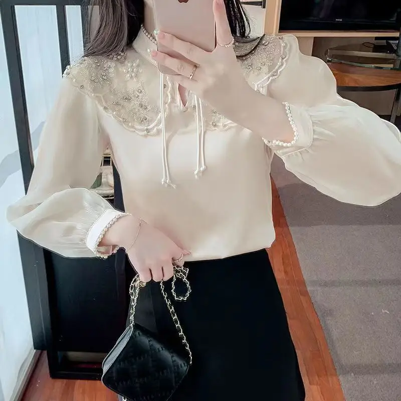 2023 chinese style vintage cheongsam blouse women elegant vintage top lace ol retro qipao blouse women long sleeve elegant top