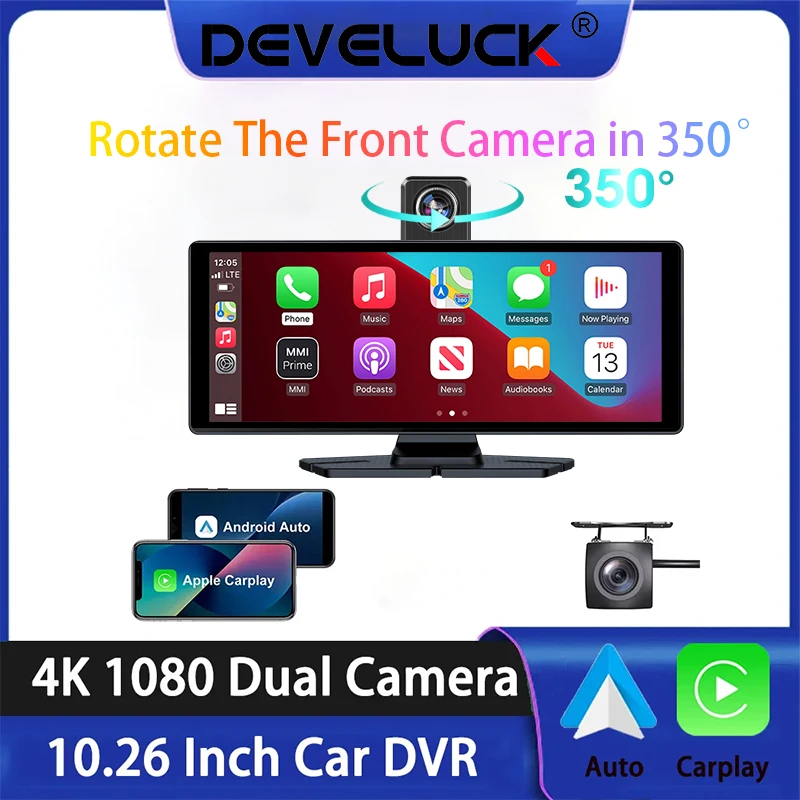 

10.26 Inch 4K 350° Rotatable Car DVR Carplay Android Auto Dash Cam Rearview Camera GPS Navigation Mirror Monitor Video Dashboard