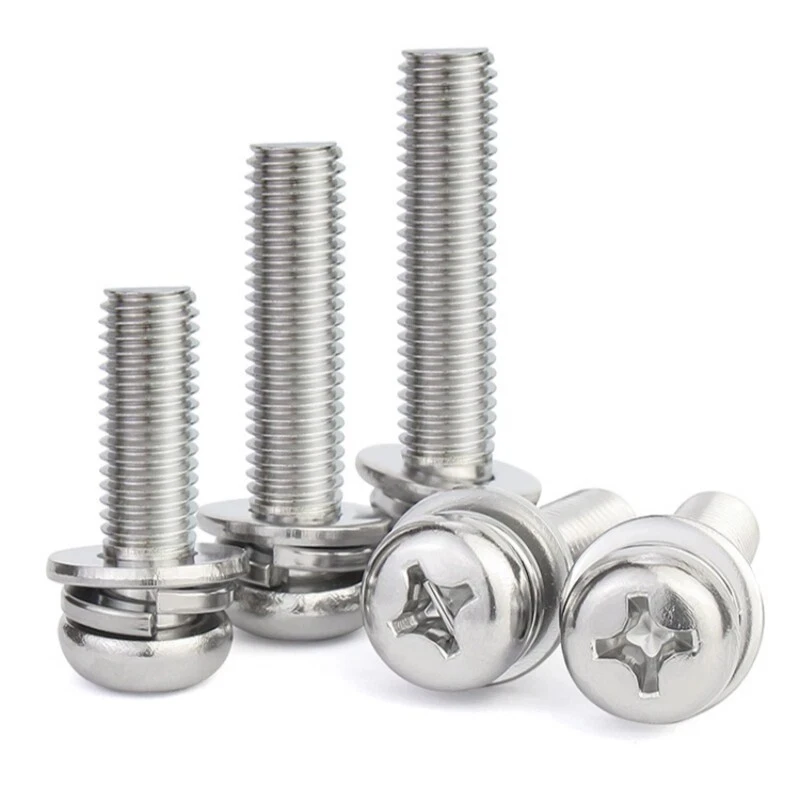 M2 M2.5 M3 M4 M5 M6 M8 304 Stainless Steel Cross Round Phillips Pan Head SEM Screw Flat Washer Spring Gasket Assemble Bolt