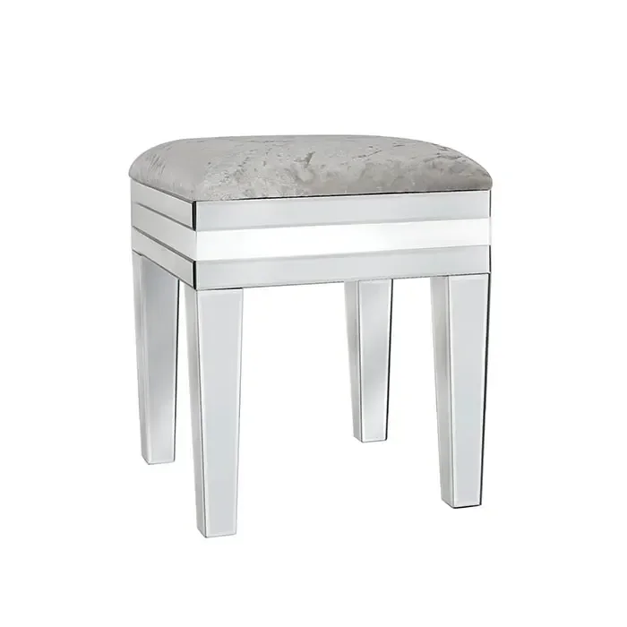

'Wholesale 7 Days Delivery Mirrored Vanity Stool with Upholstered Velvet Storage Bench Chair Wooden Furniture for Home