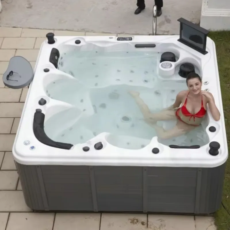 Inflatable Spa Pool for Outdoor Use, Portable Hot Bubble Bath with 130 Massage Jets, Heated Air Blower for Yard Deck