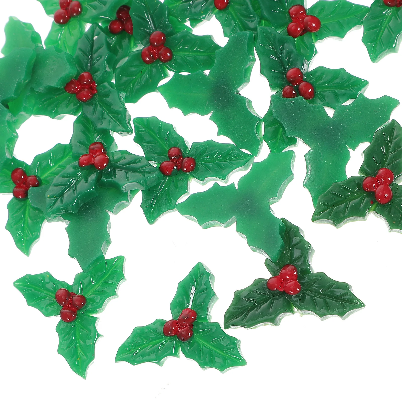 

30Pcs Holly Leaves Berries Resin Christmas Ornaments DIY Crafts Accessories Christmas Tree Wreath Decoration Party Supplies