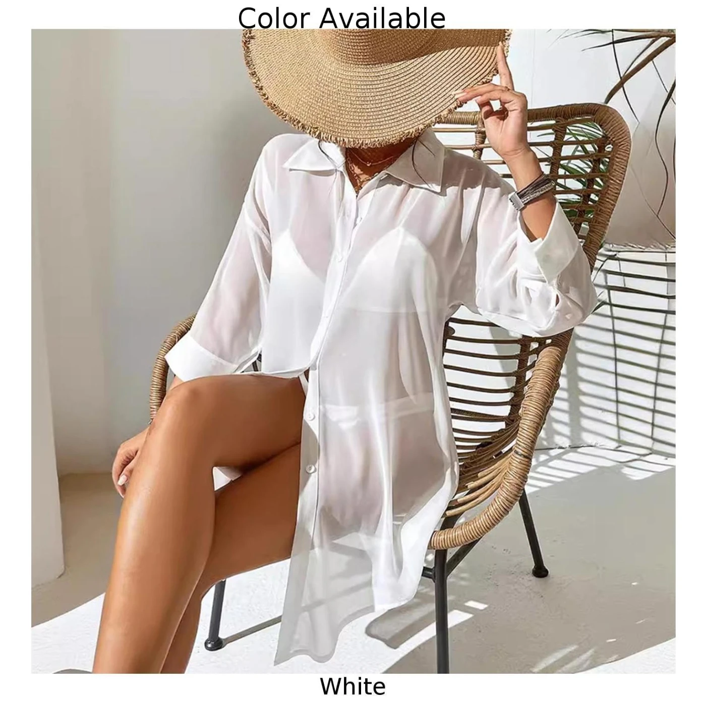 Shirts Badmode Lange Mouwen Chiffon Niet Stretch Utra-Dunne Witte Badmode Strandjurk Strandshirt Bikini Cover-Up Comfy