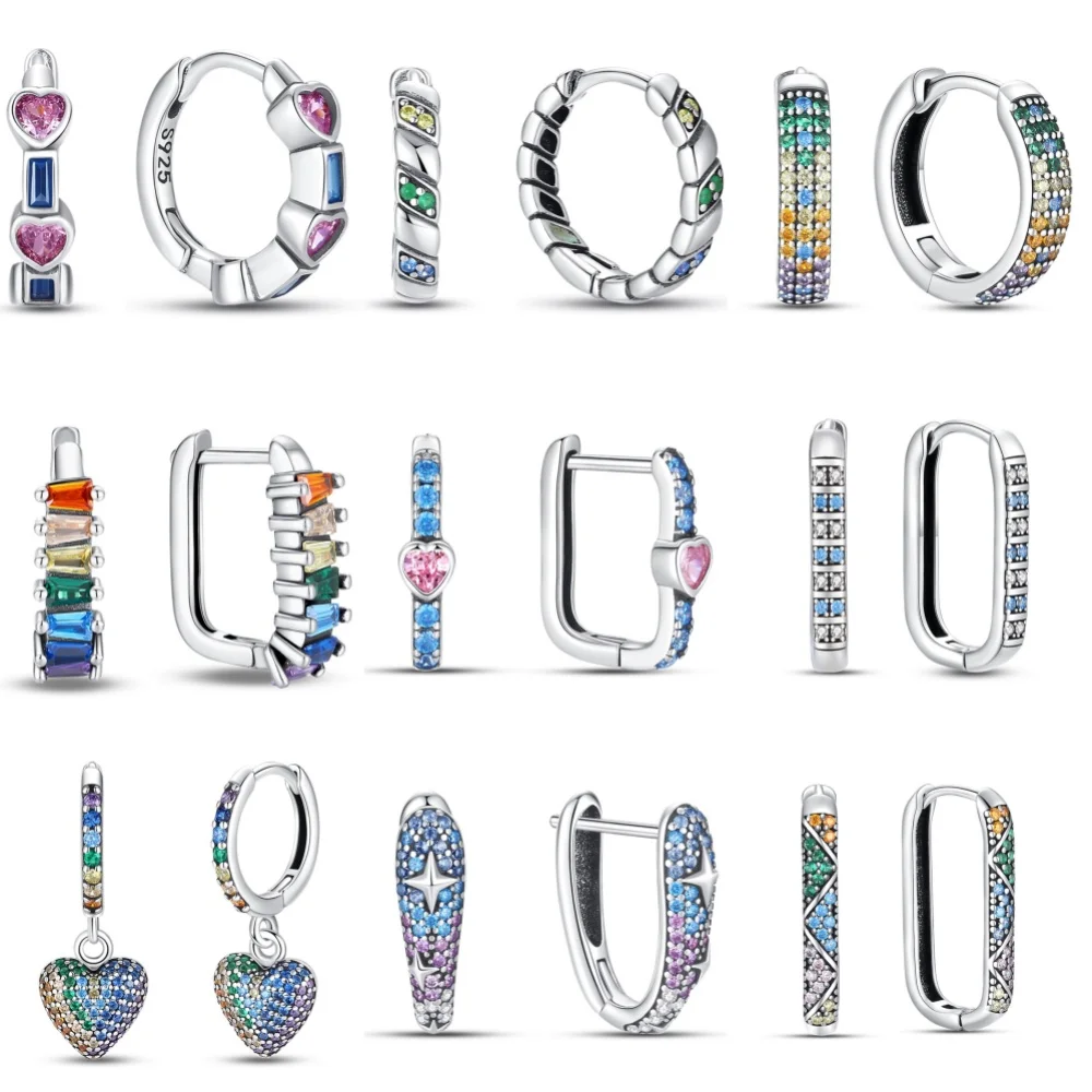 

925 Sterling Silver Geometry Colorful Series Jewelry Fashion Zircon Circle Hoop Earrings For Women Jewelry Fine Gift Accessories