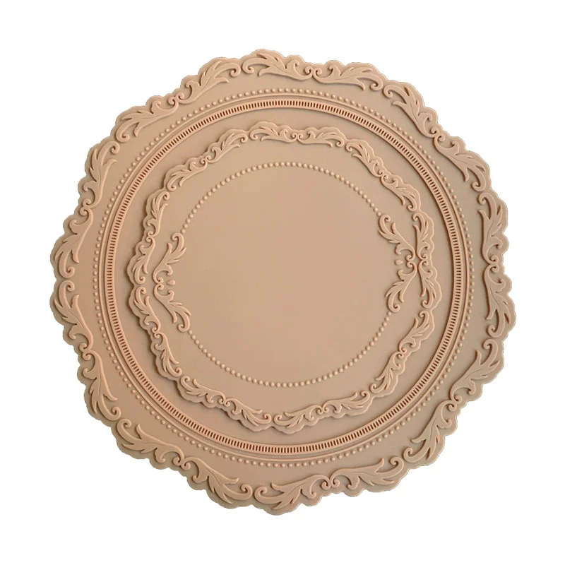 

Table Placemat Retro Dining Mat Kitchen Supplies Embossment Round Waterproof Oil-proof Anti-scald Silicone Dishwasher Safe