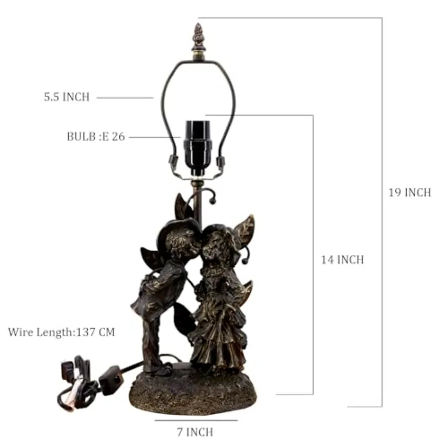Table Lamp Base Replacement Only, Wide 7 Height 19 Inch, Fit for 8, 10, 12 Inch Tiffany Style Stained Glass Lampshade, Dark Bro