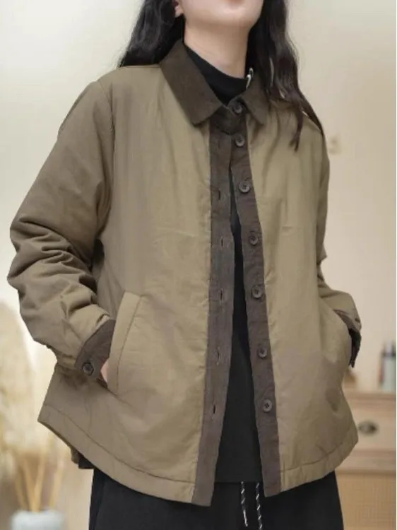 

Повседневная хлопковая куртка, винтажная свободная куртка с воротником, осень-зима, модная универсальная цветная блузка, свободное мясное покрытие...