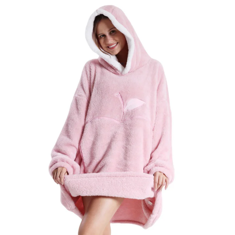 2024 Super Long Flannel Blanket with Sleeves Winter Blanket Hoodie Oversized Pullover FleeceSweatshirts TV Blanket Women Men