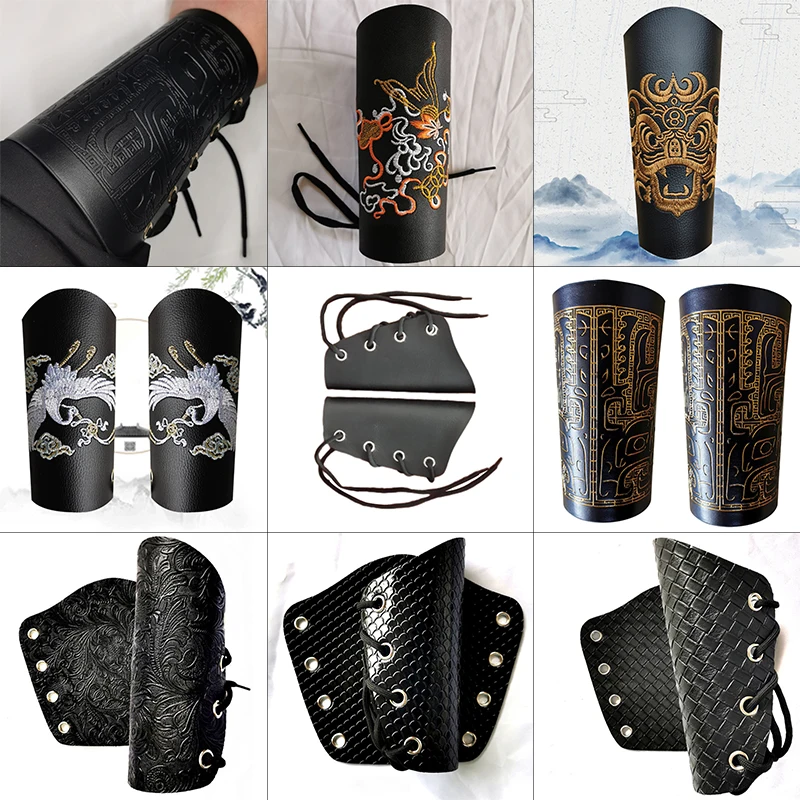 Medieval Ancient Hanfu Bracer Unisex Cosplay Vintage Pu Leather Lace Up Arm Armor Cuff String Steampunk Punk Gauntlet Wristband