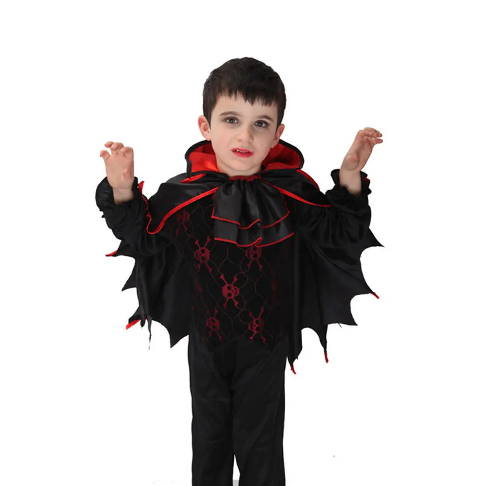 Halloween Easter Carnival Boy Cosplay Classic Nostalgia Horror Vampire Style Skull Print Woven Tulls Decoration Luxury Gown Set
