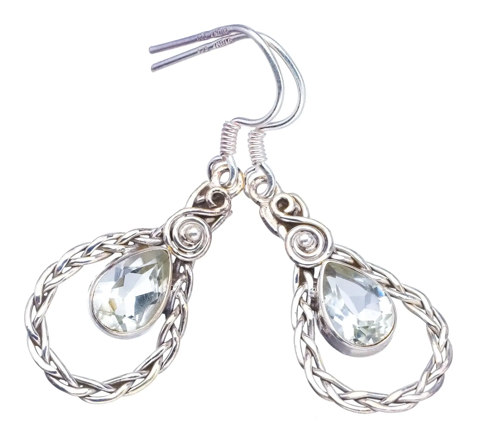 

StarGems® Natural Green Amethyst Handmade Boho 925 Sterling Silver Earrings 1 1/2" S1524