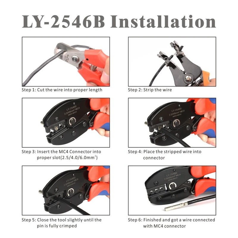 PV Crimping Tool Voor Pv Connector Zonne-Energie Kabel 2.5/4/6mm2, Pv Crimp Tools Voor Diy Zonne-Energie Systeem Makkelijk Te Gebruiken