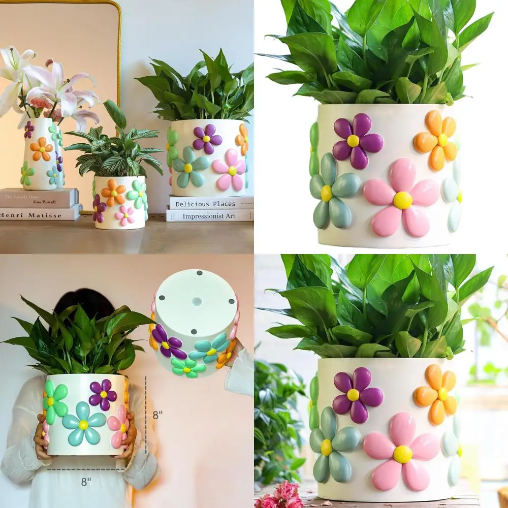 

8-дюймовые пастельные радужные кашпо с дренажем, уникальные винтажные горшки для комнатных и уличных растений, эстетика в стиле эклектика