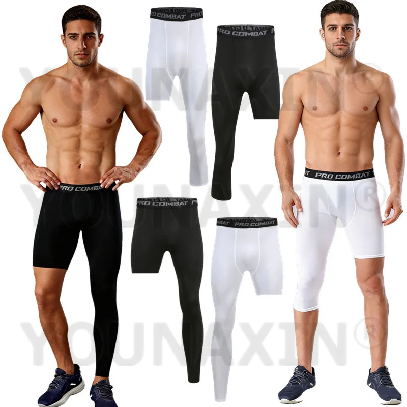 Men's Basketball 3/4 Cropped Pants Exercise Boy Trousers Running Tights Yoga Training Sports One Leg Leggings S M L XL 2XL 3XL