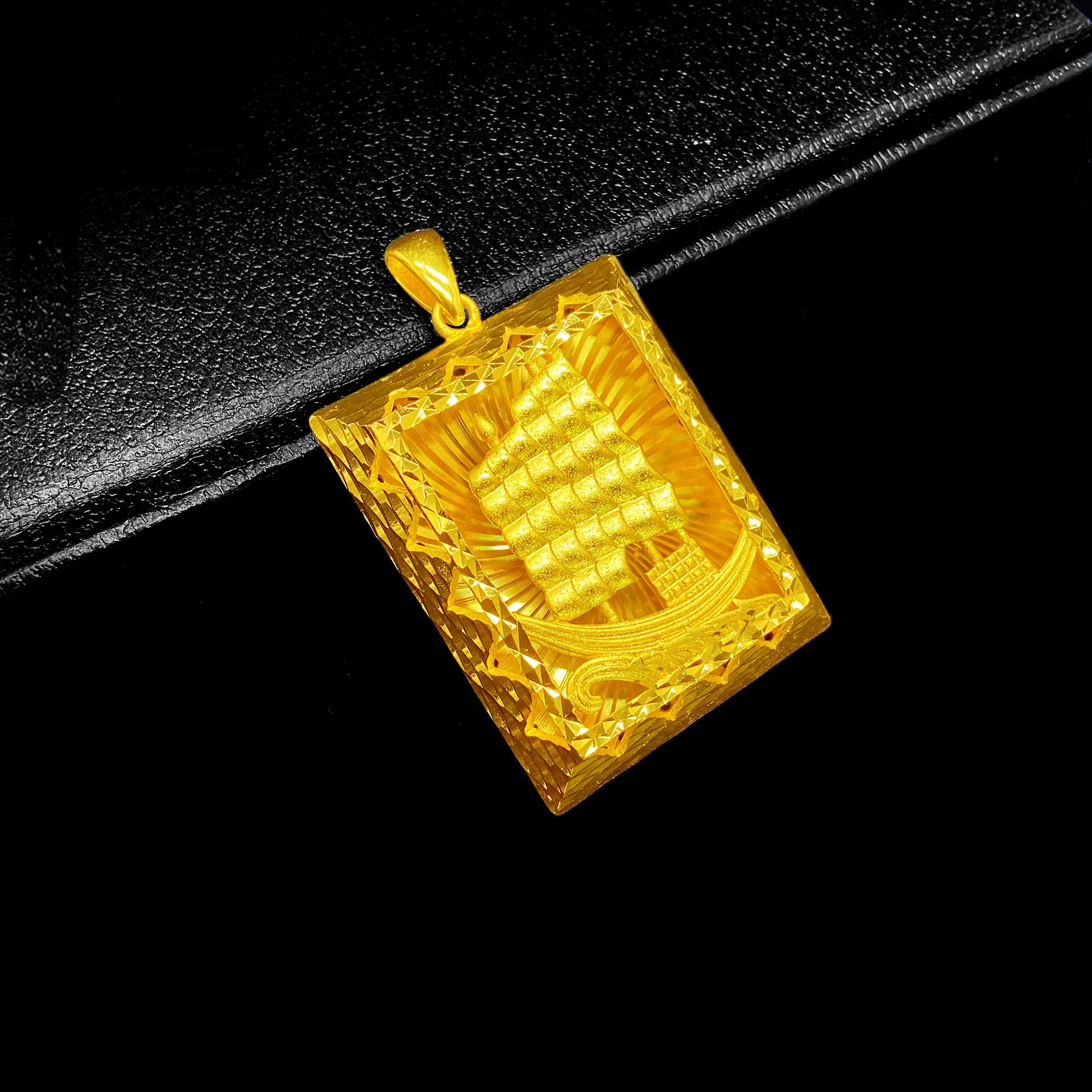 Solid 18K Gold Color Square 3D Dimensional Sailboat Pendants for Women Luxury Jewelry for Engagement National Style Jewelry Gift