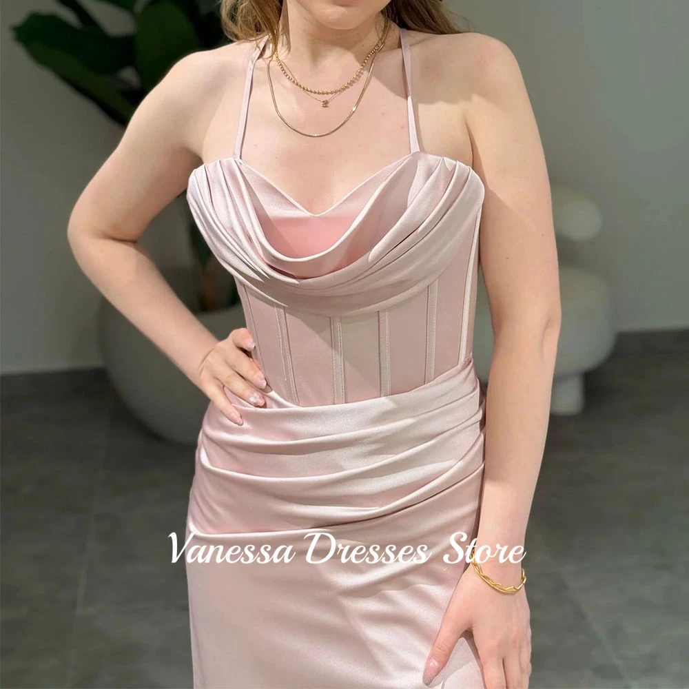Vanessa Charming Pink Straight Evening Dresses 2026 Women Spaghetti Straps Pleats Sleeveless Party Gowns Customized Prom Dresses