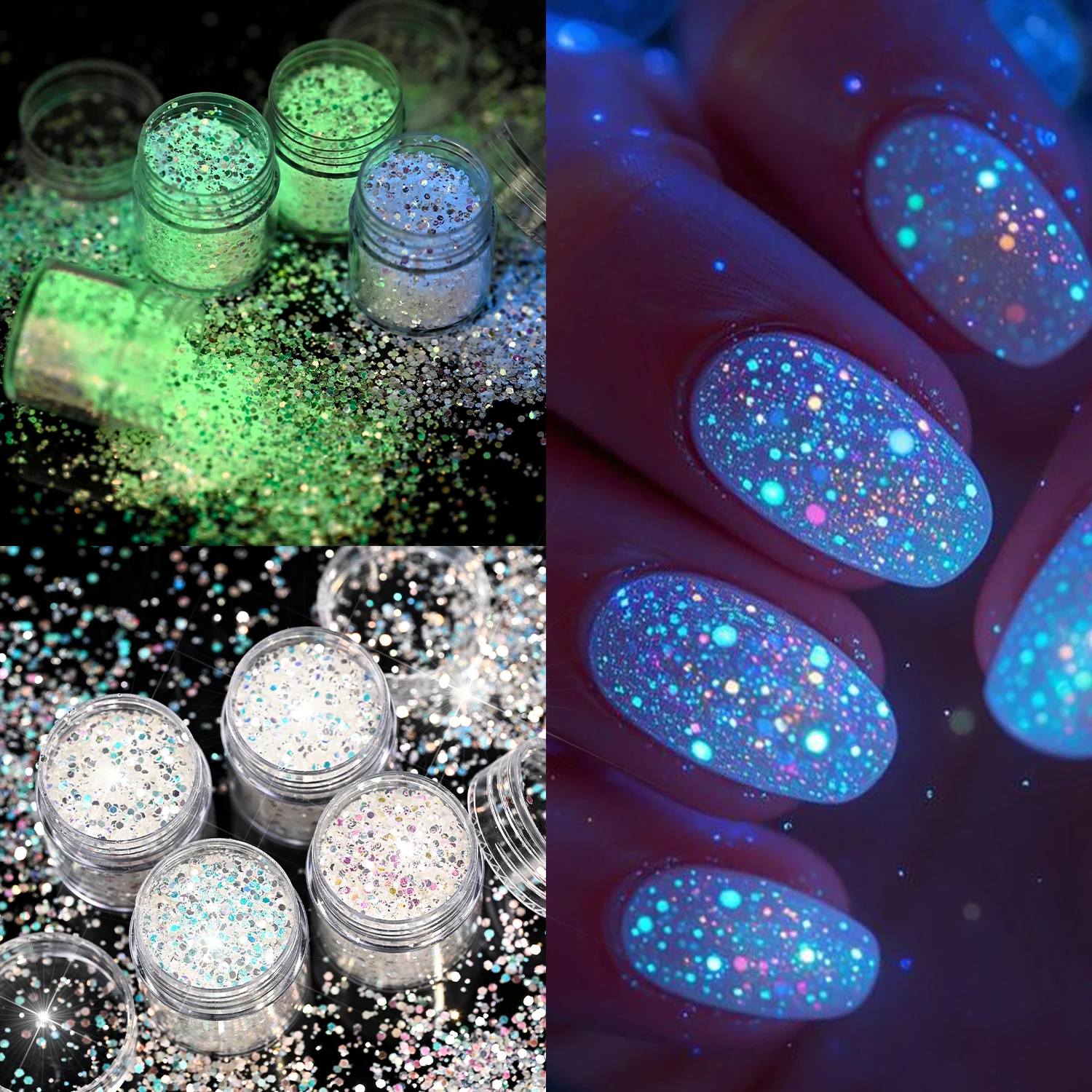 4Pcs/set Luminous Hexagon Sequins Nail Charms 3D Epoxy Resin Chunky Glowing In Dark Nail Paillette Filling Pigment Nail Flakes#6