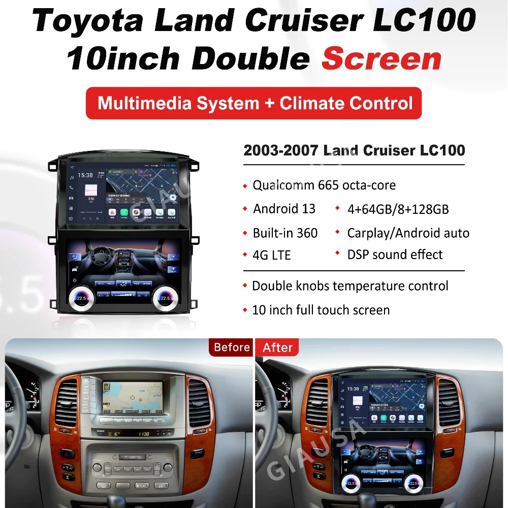 

10 Inch For Toyota Land Cruiser LC100 2003-2007 Android 13.0 Screen Car GPS Navigation Head Unit Multimedia Player Auto Radio