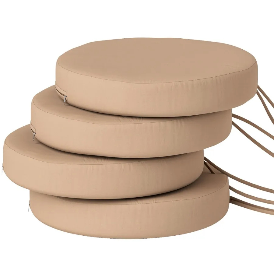 

Patio Chair Cushions Set of 4 Round Seat Cushions for Dining Bistro Chairs Machine Washable 15 x 15 x 3 Khaki