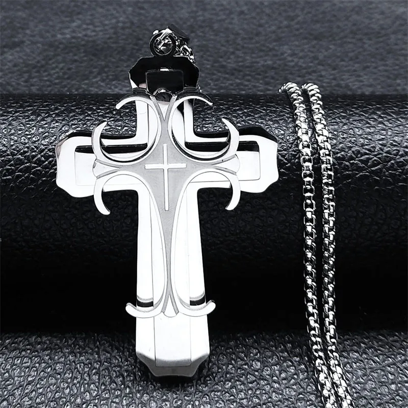 Catholic Christ Jesus Cross Necklace Stainless Steel Religion Big Pendant Necklace Christmas Gift Jewelry corrente feminina