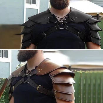 Mittelalterliche Wikinger Gladiator Krieger Leder Pauldrons Doppelte Schulter Rüstung Spaulders Samurai Ritter Cosplay Kostüm Requisiten für Männer