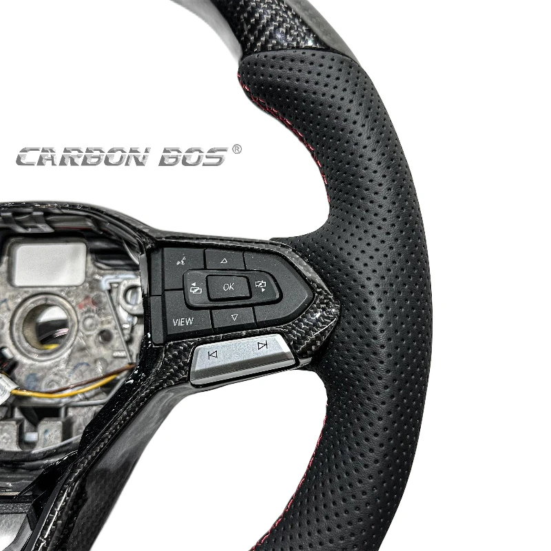 For Volkswagen VW Golf 8 GTI R Line MK8 MK8.5 Carbon Fiber Customised Steering Wheel Black with Perforated Leather for VW MK8