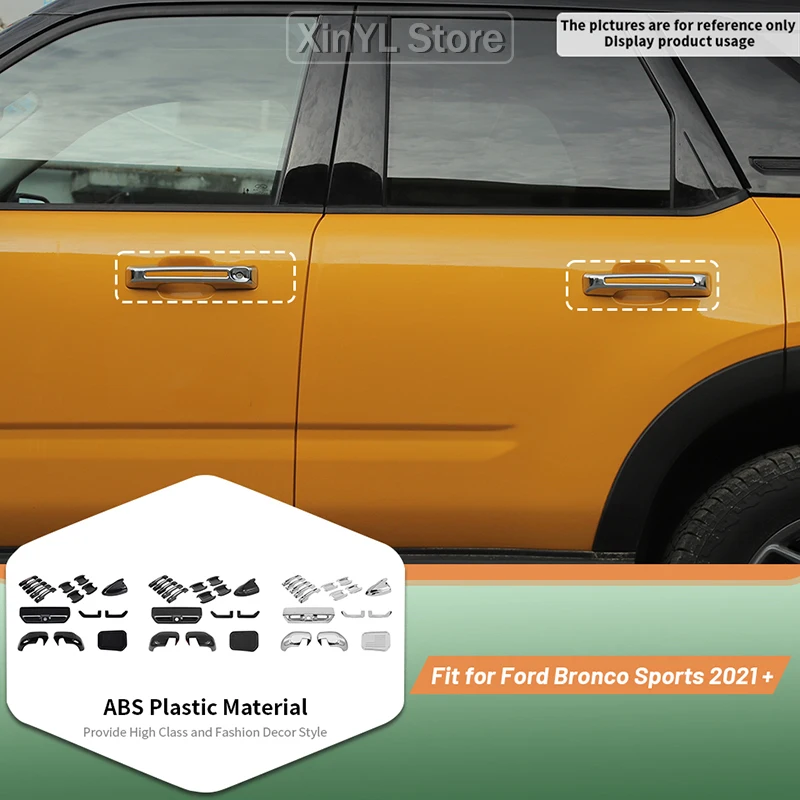 Car ABS Exterior Decoration Kit 16PCS for Ford Bronco Sport 2021 Up Black Carbon Fiber Chrome Car Exterior Accessories