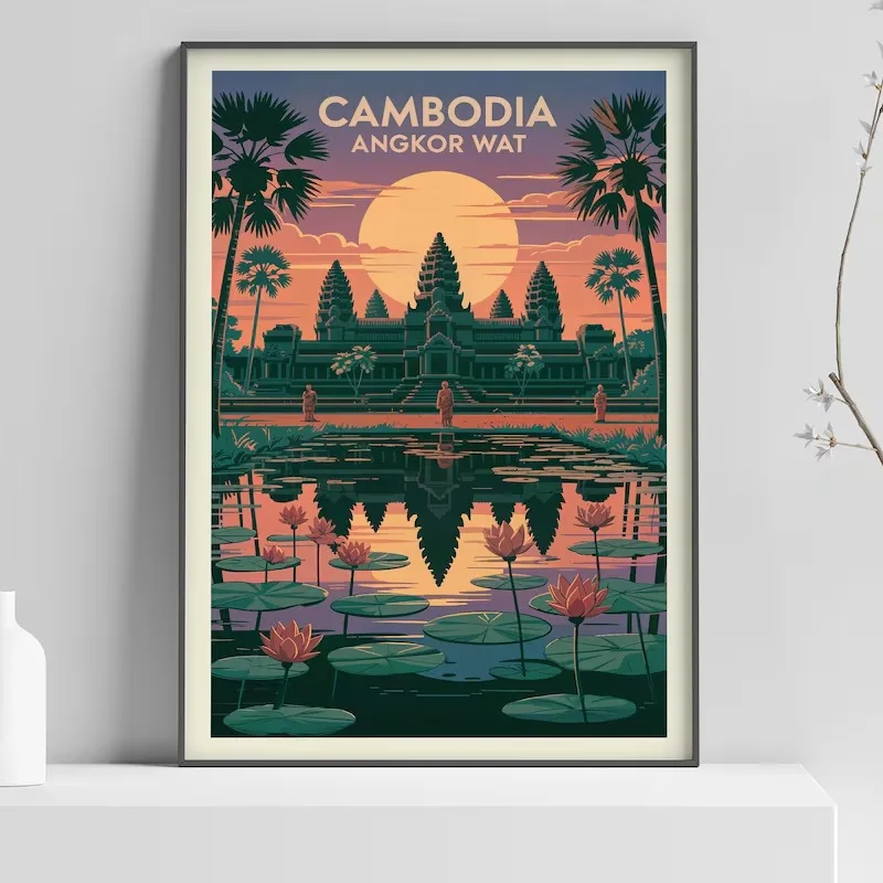 Mid Century Retro International Travel Wall Print Bundle Color Illustrated Tropical Coast Cityscape Canvas Poster Set Home Decor