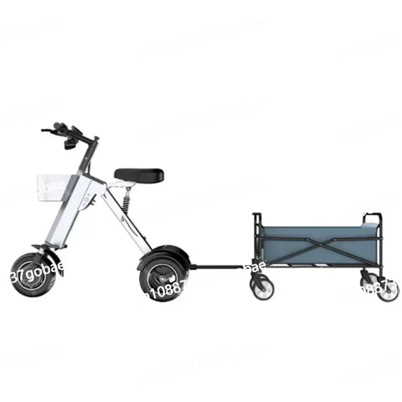 Adult Folding Tricycle Removable Basket 36V 450W Portable 3 Wheel Scooter with Camping Trailer