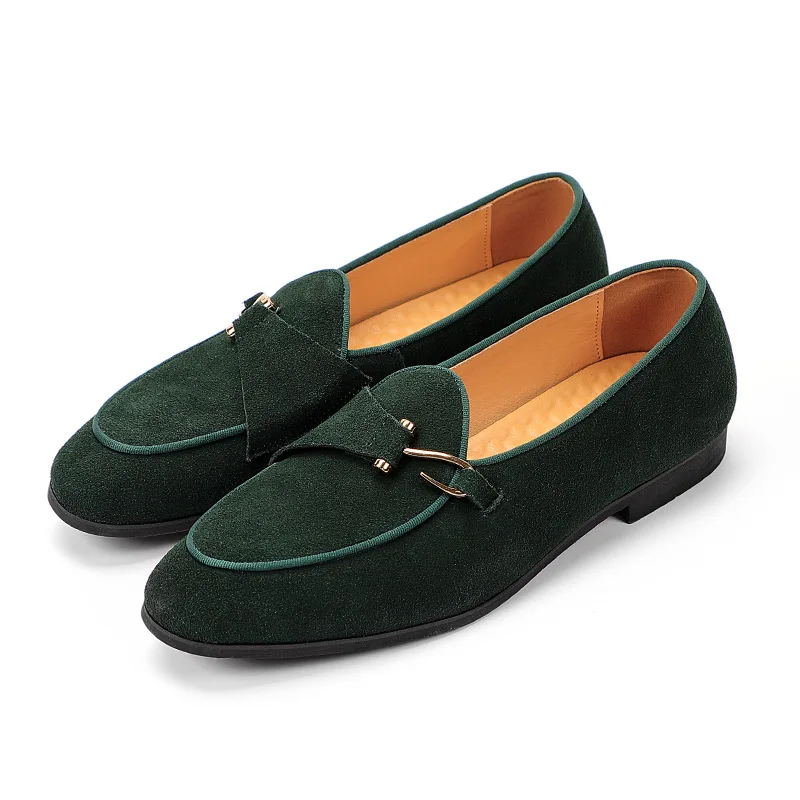 Zapatos informales de ante para hombre, mocasines de cuero genuino con hebilla, ligeros y cómodos, para fiesta y boda