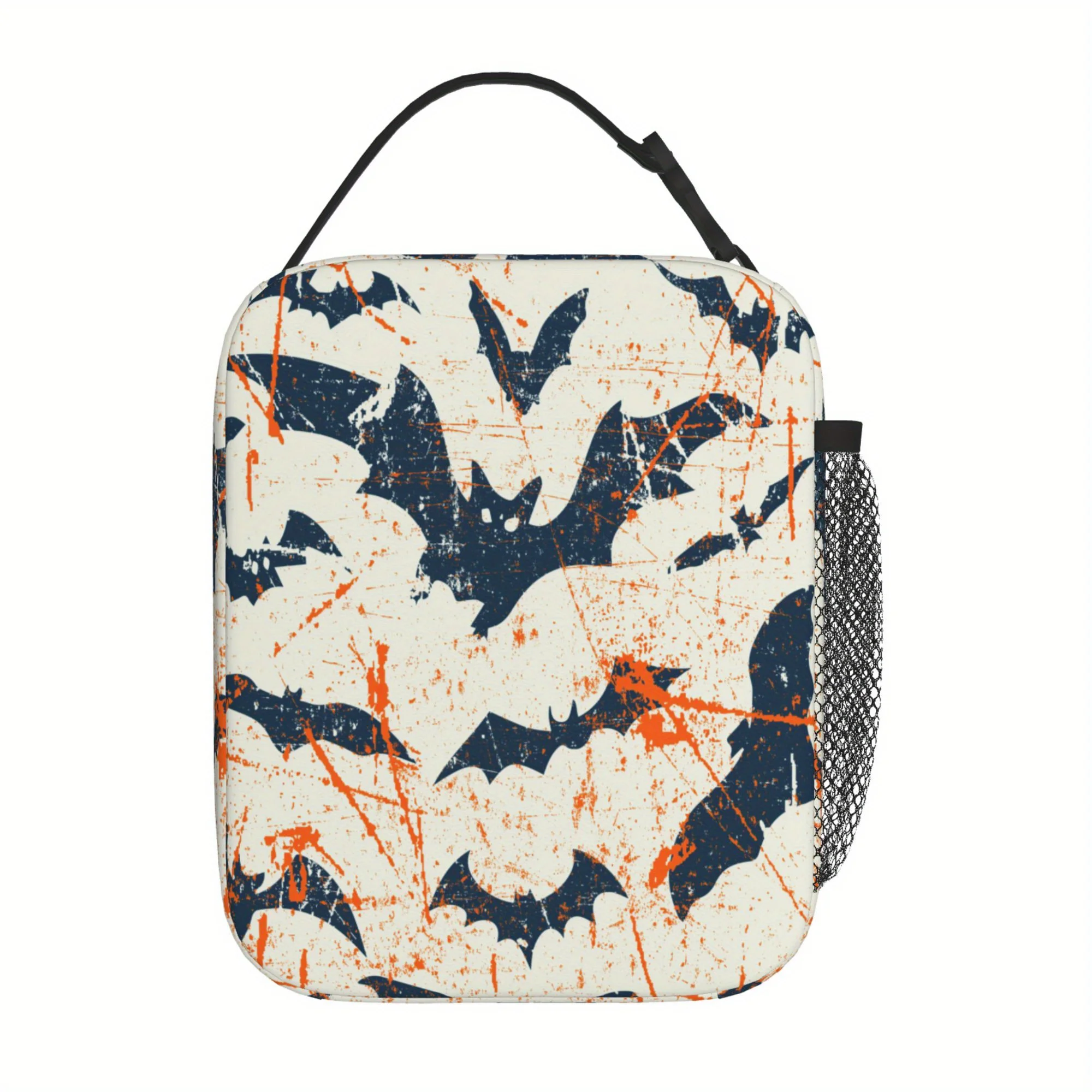 

Bat-Themed Insulated Lunch Bag - Vibrant Orange & Blue Design, Durable Polyester, Perfect for Work, Picnic, or Travel, Hand-Wash