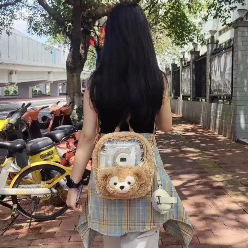 Miniso Disney Kawaii Plush Duffy Backpacks Transparent Pockets Y2k Pain Camera Bags 3D Anime Decor Harajuku Ita Bags Girls Gifts